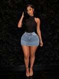 Sparkly High-Waisted Jean Skirt